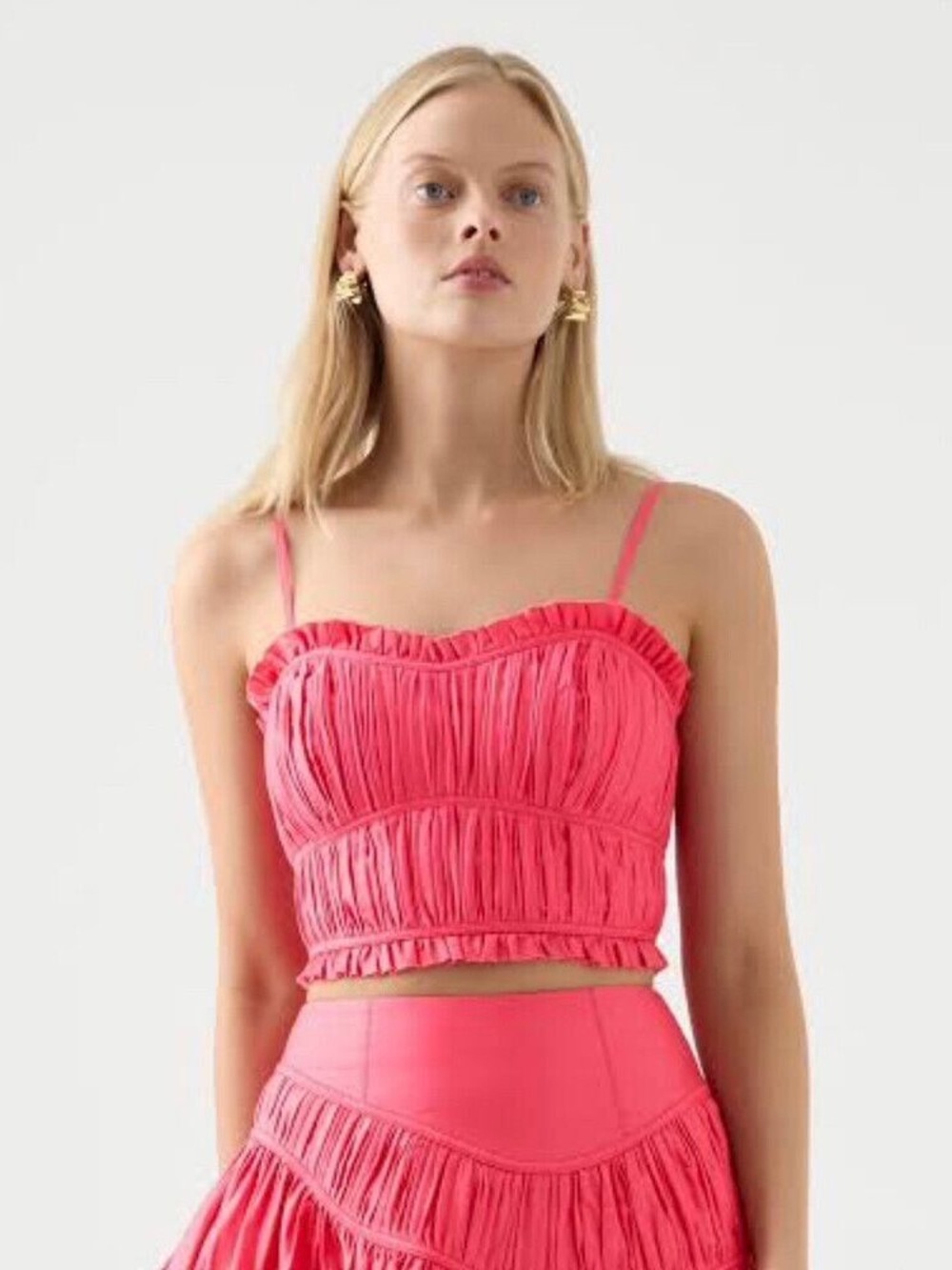 Aje Hot Pink Ruched Spaghetti-Strap Crop Top